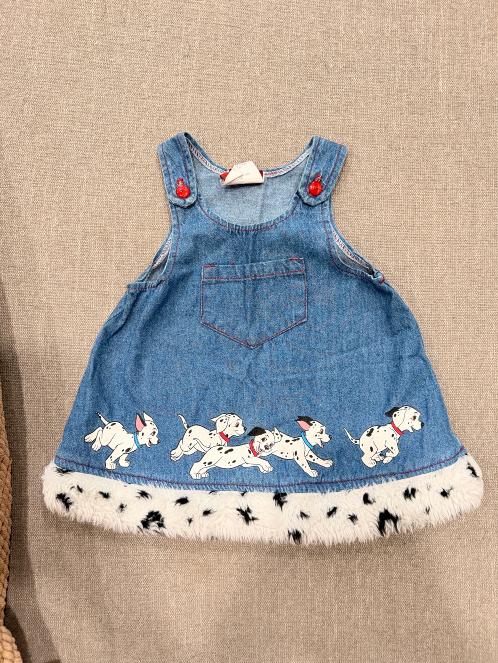 Vintage Disney 101 Dalmatians Denim Dress Toddler Size 3T Faux Fur Hem